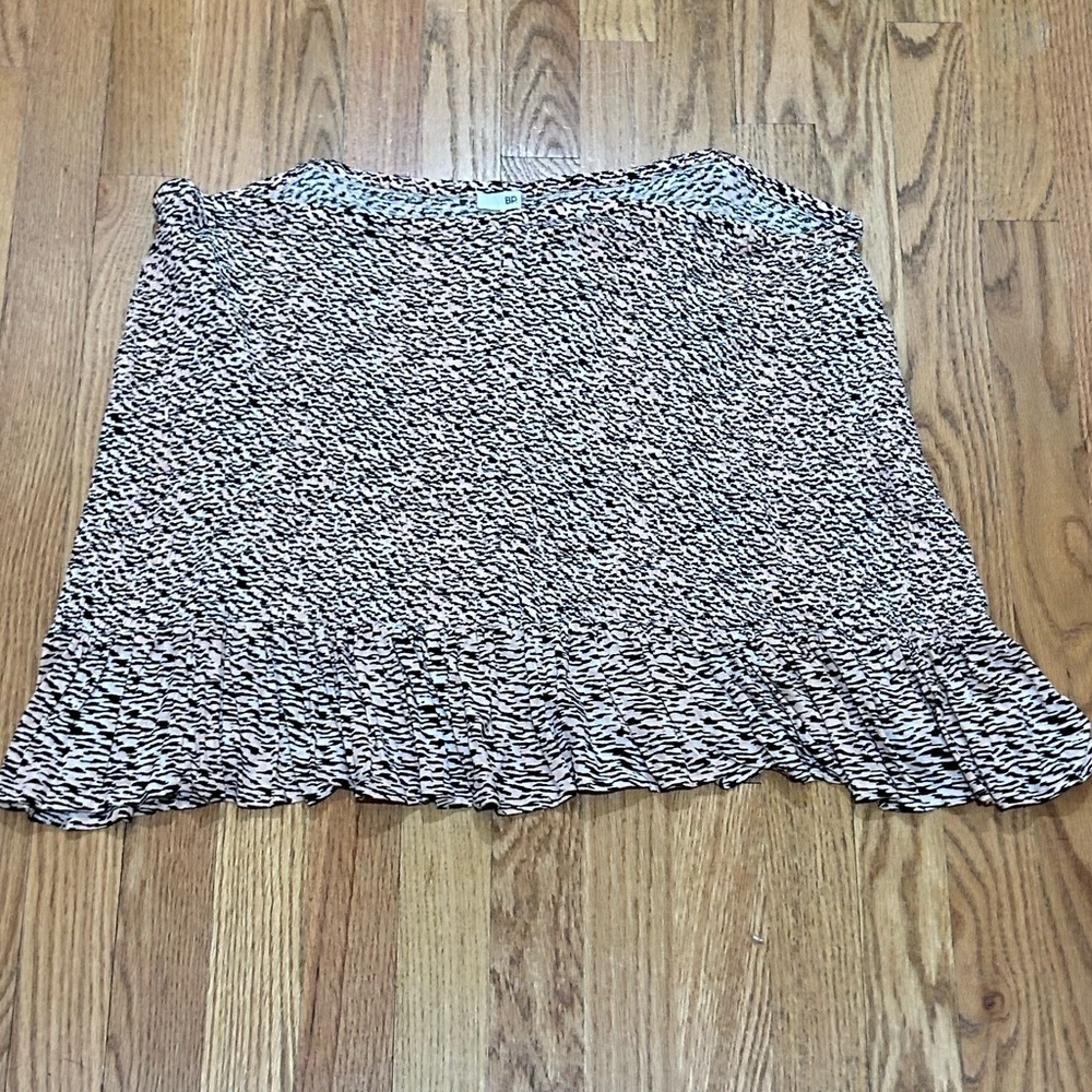 BP Pink Black Print Ruffled Hemline Smocked, Elastic Waist Mini Skirt Plus Size